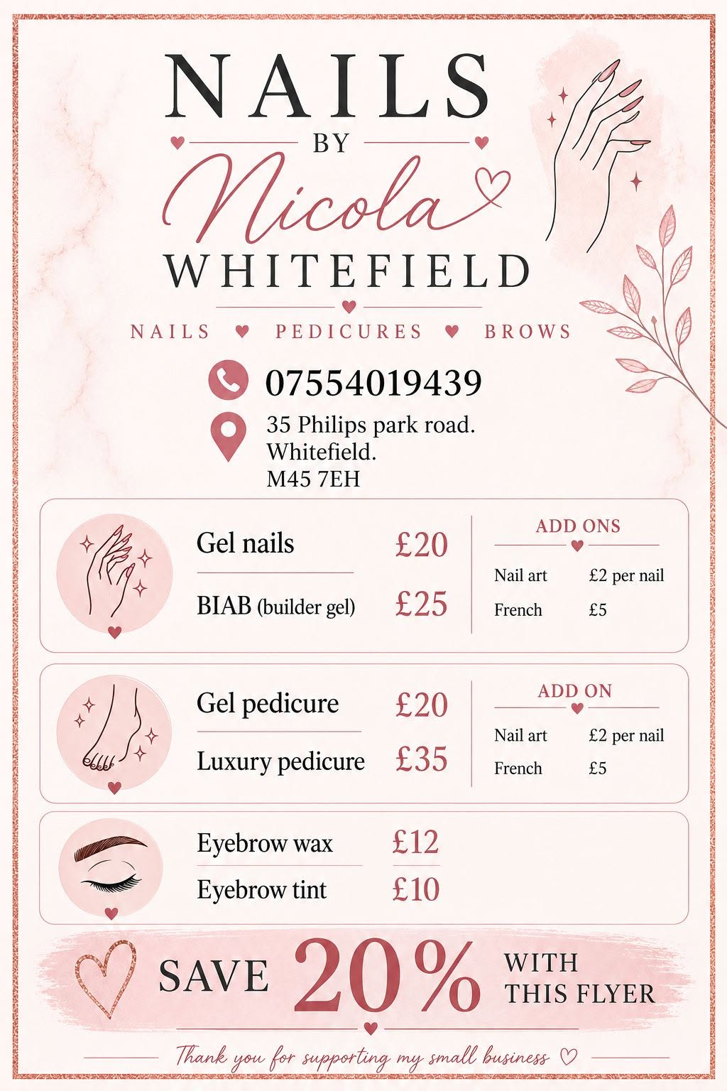 Nails by Nicola price list